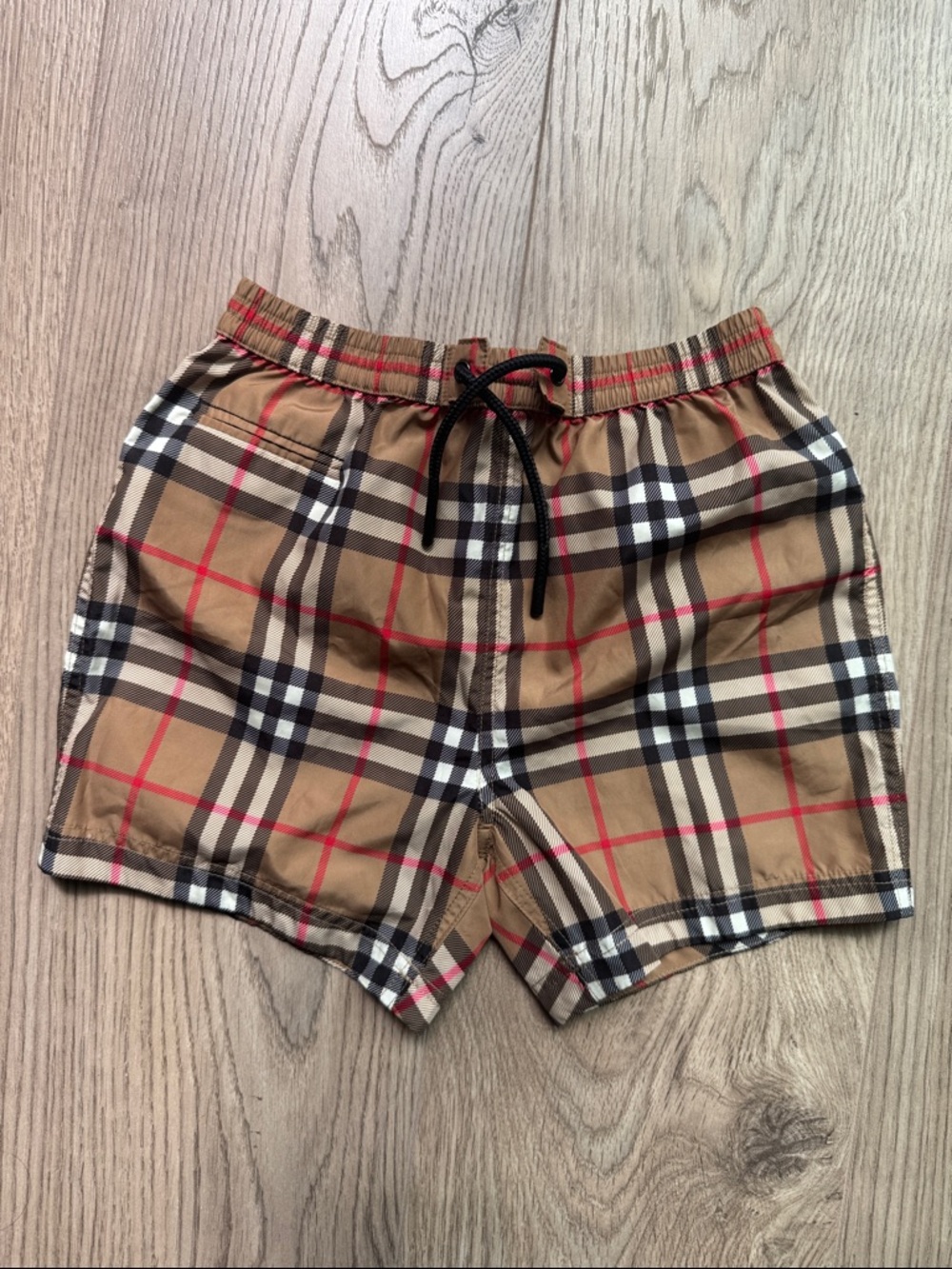 Burberry Tan Plaid Kids Shorts with Black Drawstring